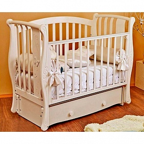 Кровать детская Красная Звезда С 551 Ярослава резьба №11 декор №2 Бабочка, слоновая кость (Красная Звезда, КЗ-С 551_слоновая кость)